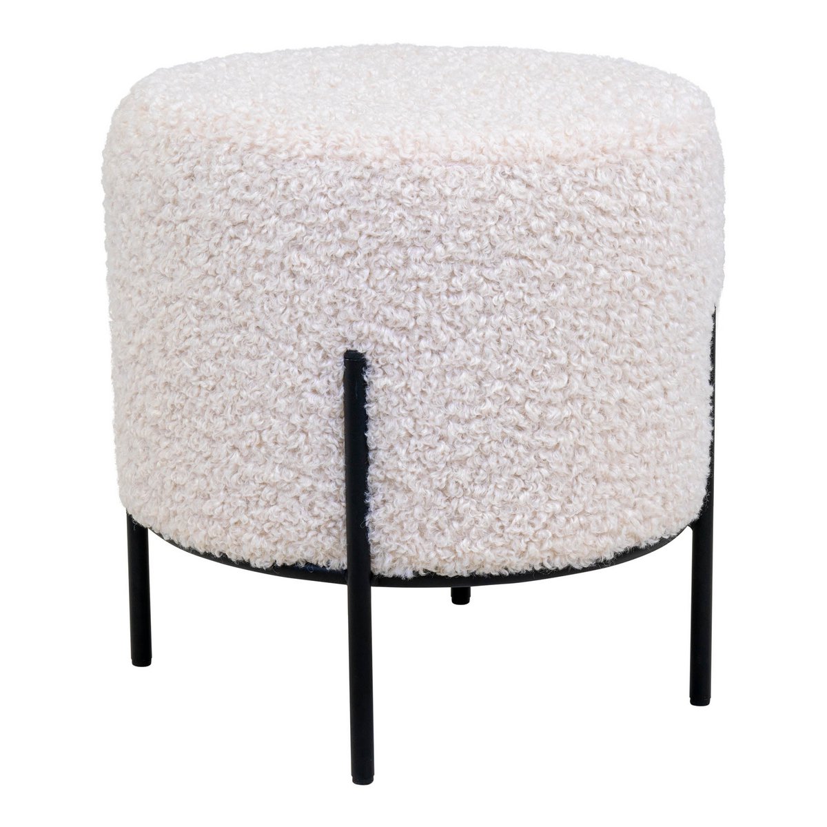 Alford Pouf - Künstliches Lammfell, Weiß - Ø35,5x37 cm