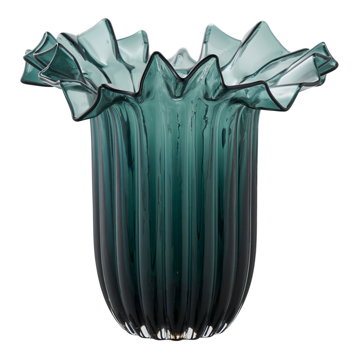 Vase, mundgeblasenes Glas, dunkelgrün, 25x30 cm