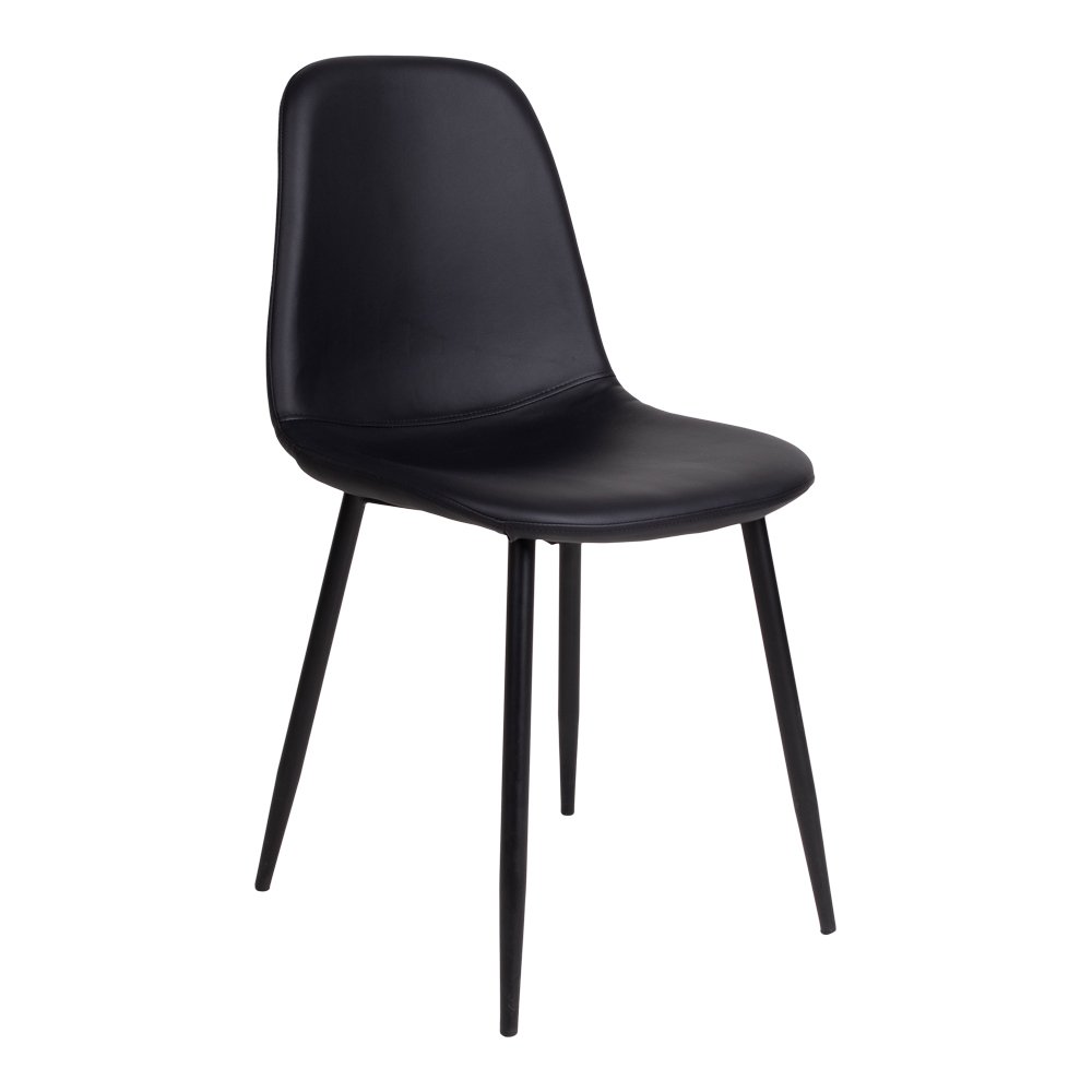 Stockholm Esszimmerstuhl – Schwarz, PU-Leder, schwarze Metallbeine – 2er-Set