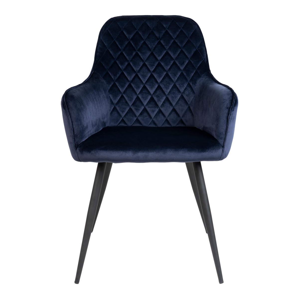 Harbo Esszimmerstuhl – Blau, Samt, schwarze Metallbeine – 2er-Set