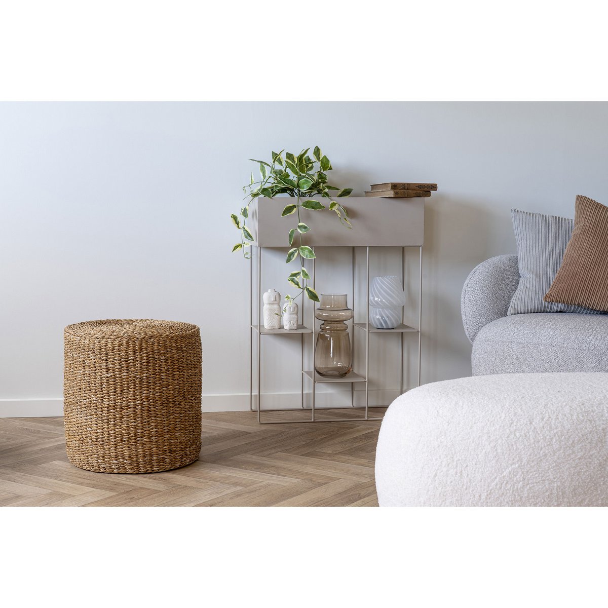 Rivera Pouf - Natur, Seegras, Eisen, Ø40cm