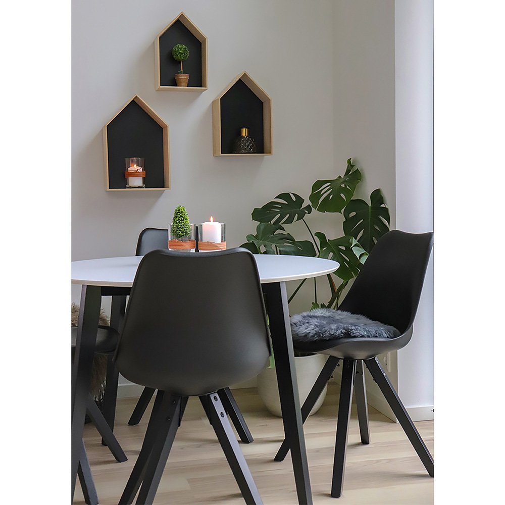 Bergen Esszimmerstuhl – PU-Leder, geformter Kunststoff, Gummibaumholz, Schwarz – 2er-Set