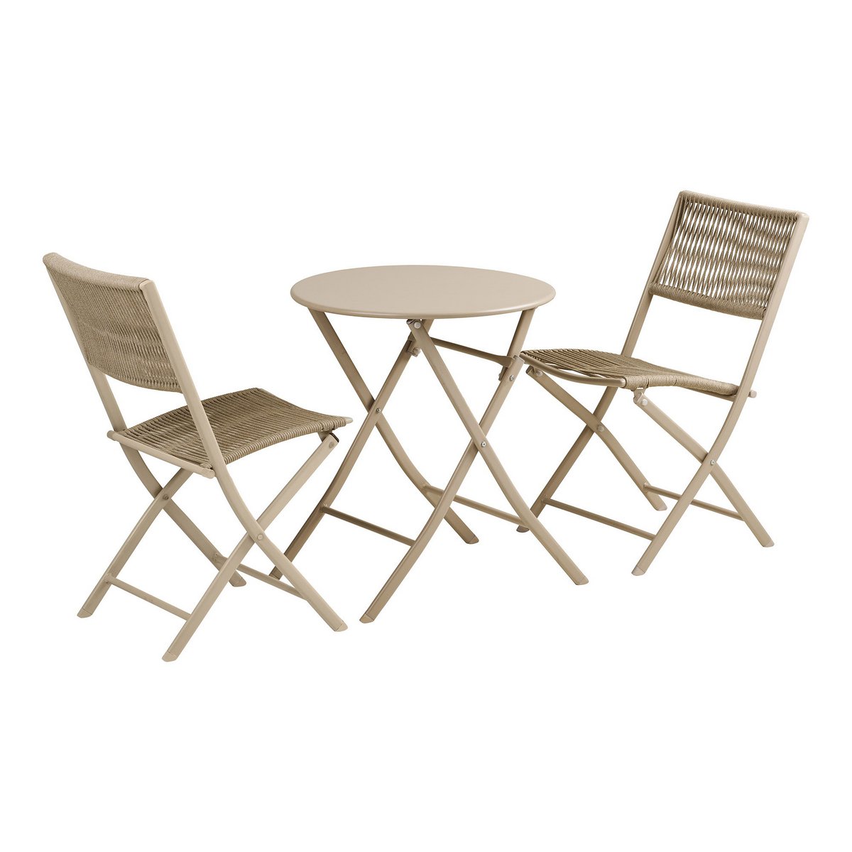 Arcas Bistro-Set, 2 Stühle und 1 Tisch, Polyester/Stahl, Taupe