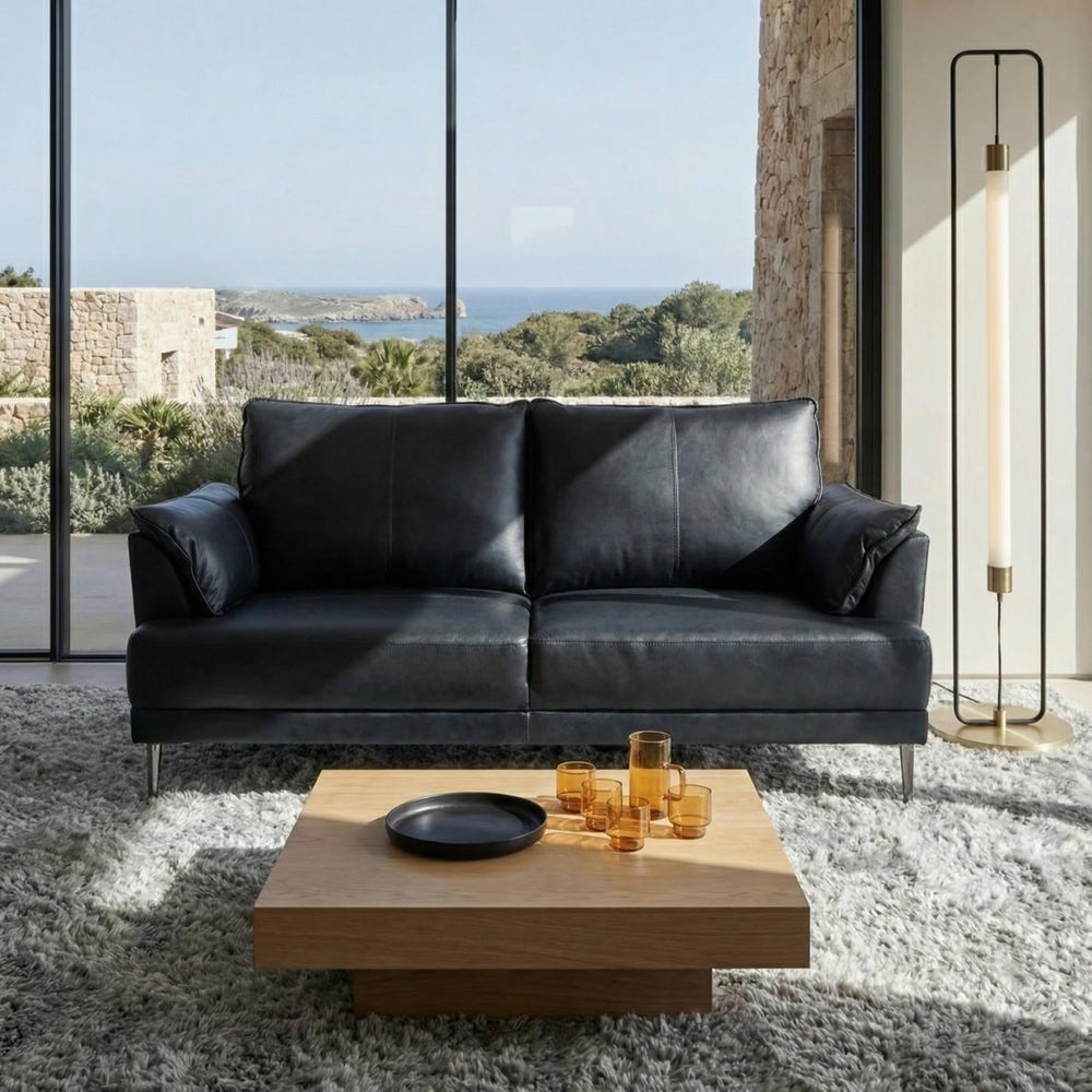 2-Sitzer Ledersofa Soul – Echtleder Schwarz, Skandinavisch
