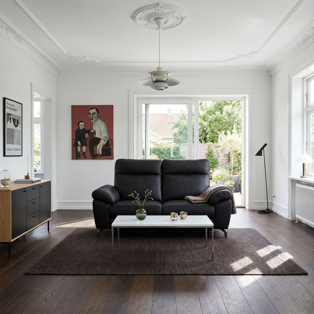 2-Sitzer Sofa - mit Elektrische Relaxfunktion, USB - Echtleder Schwarz