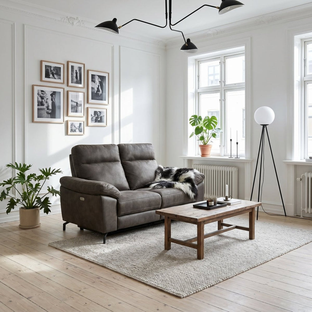 2-Sitzer Sofa - mit Elektrische Relaxfunktion, USB - Stoffbezug Taupe Grau