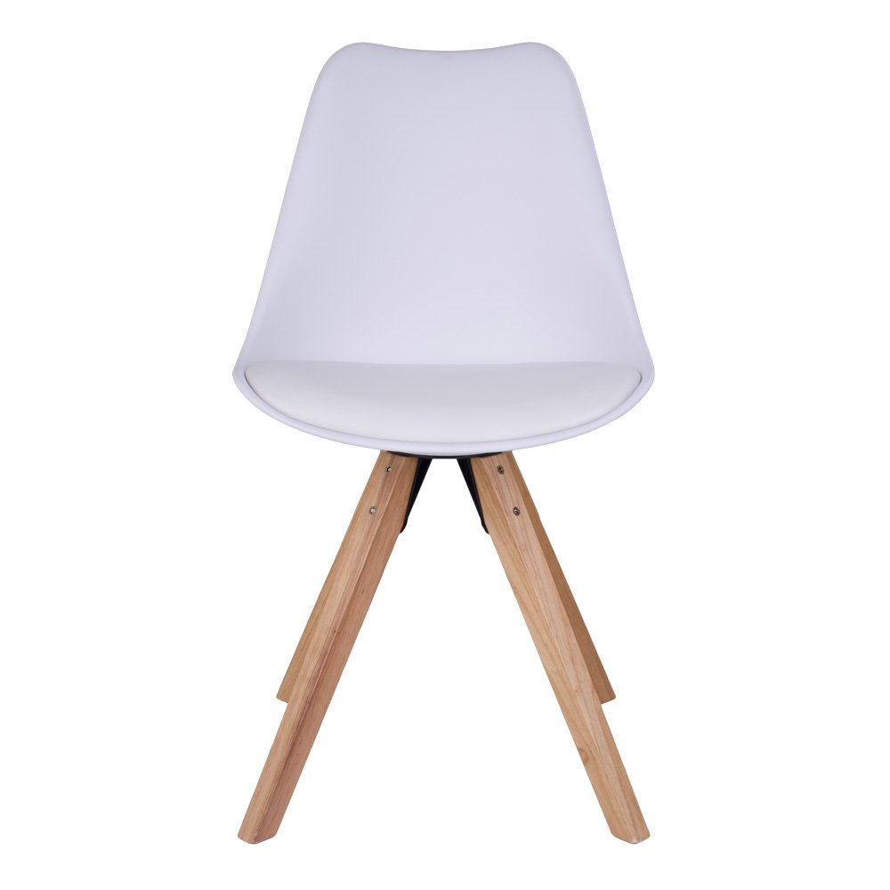 Bergen Esszimmerstuhl – PU-Leder, geformter Kunststoff, Gummibaumholz, Weiß – 2er-Set