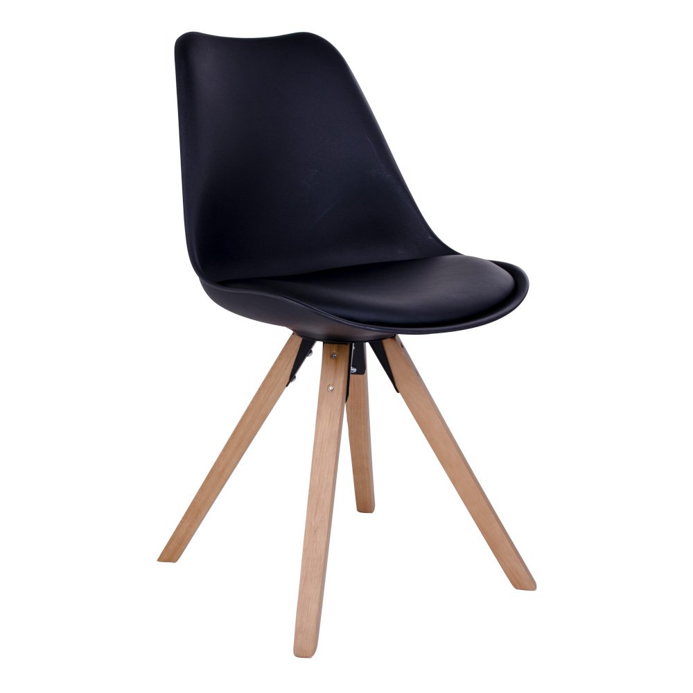 Bergen Esszimmerstuhl – PU-Leder, geformter Kunststoff, Gummibaumholz, Schwarz – 2er-Set