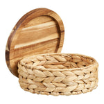 Botofte Körbe mit Holzdeckel, Wasserhyazinthe, natur, 3er-Set