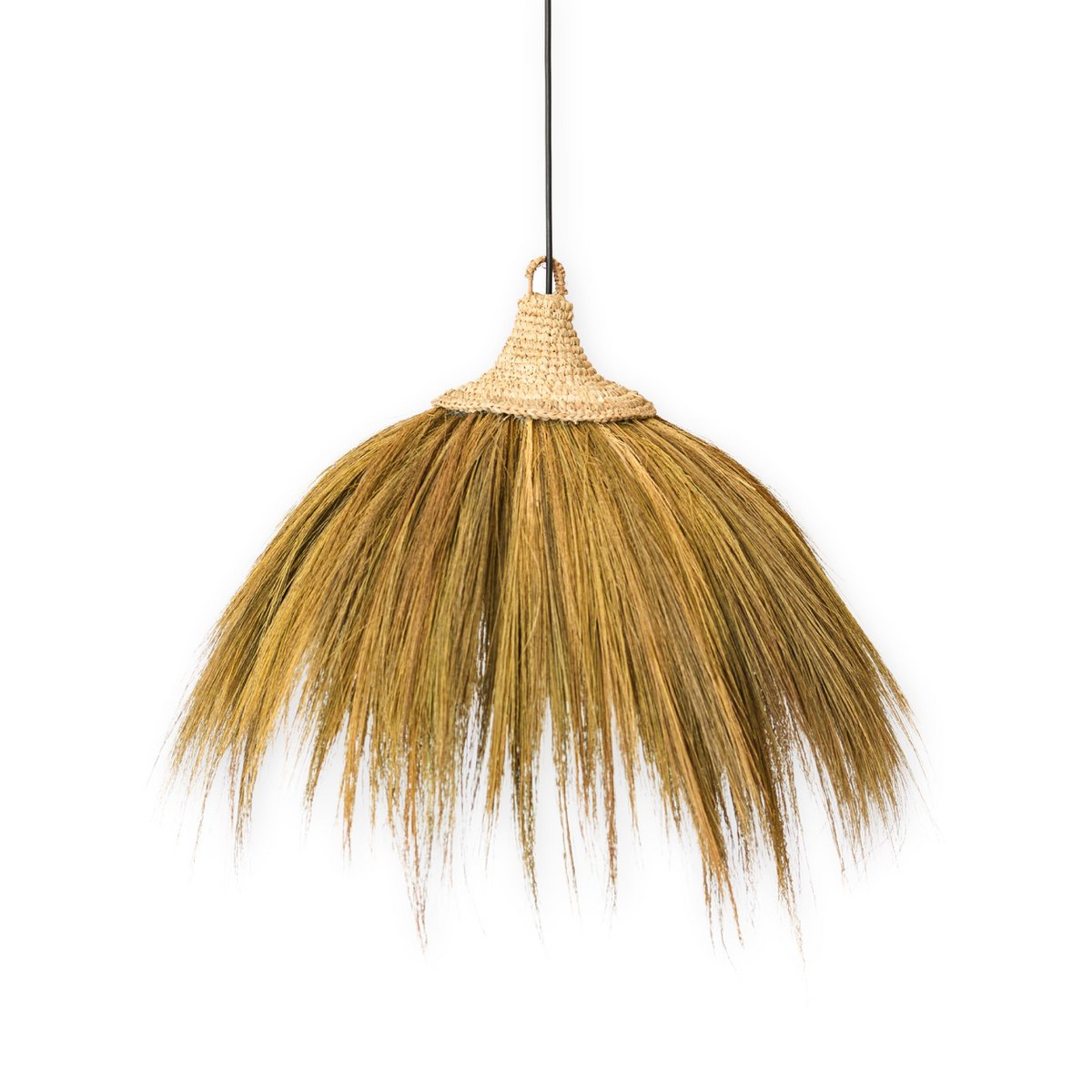 Großer Lampenschirm aus Seegras – Natürliche Pendelleuchte mit Fransen – Boho-Pendelleuchte – Handgefertigte tropische Hängelampe MAWANA (Ø 53 cm)