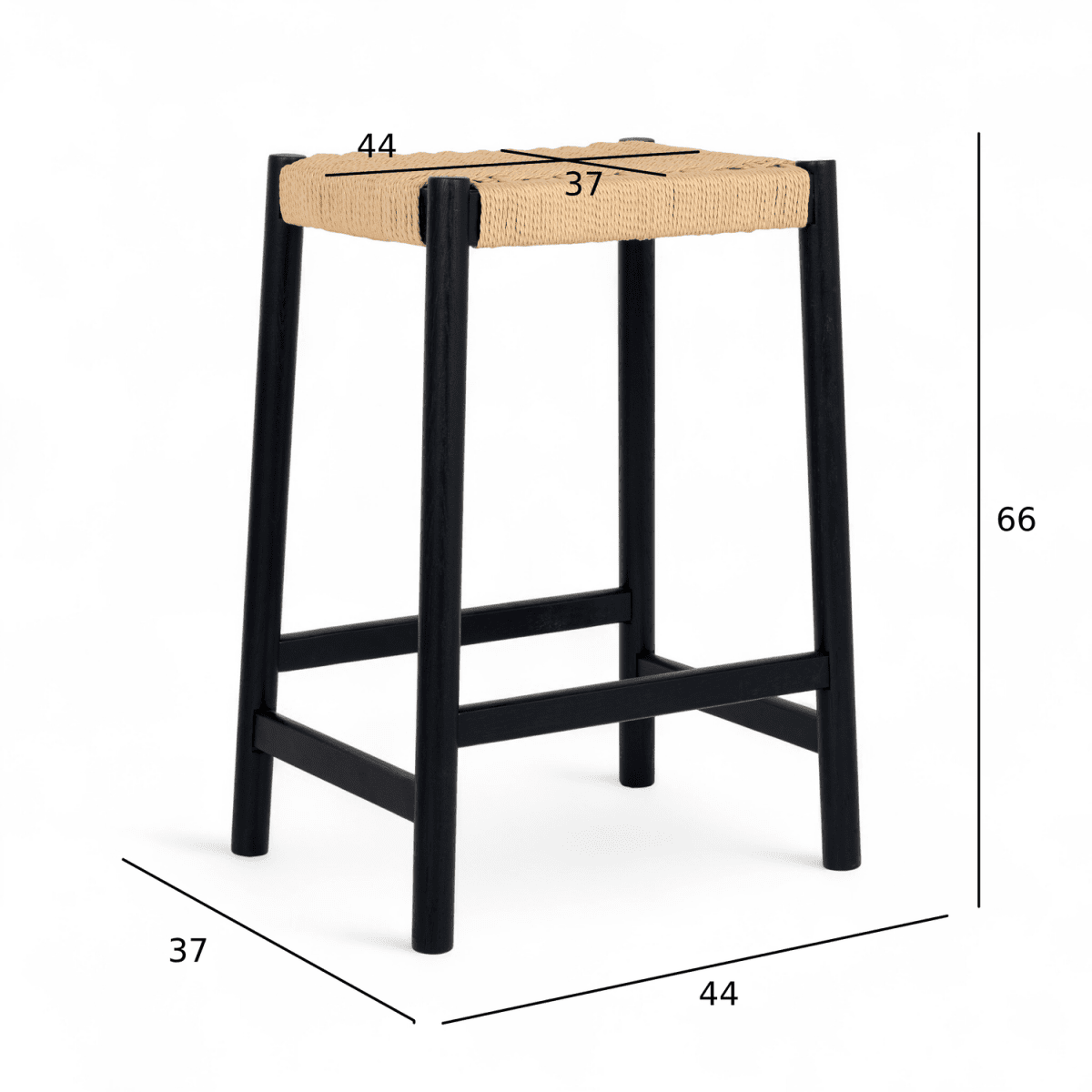 2er Set Barhocker Ida mit Geflechtsitz - Schwarz