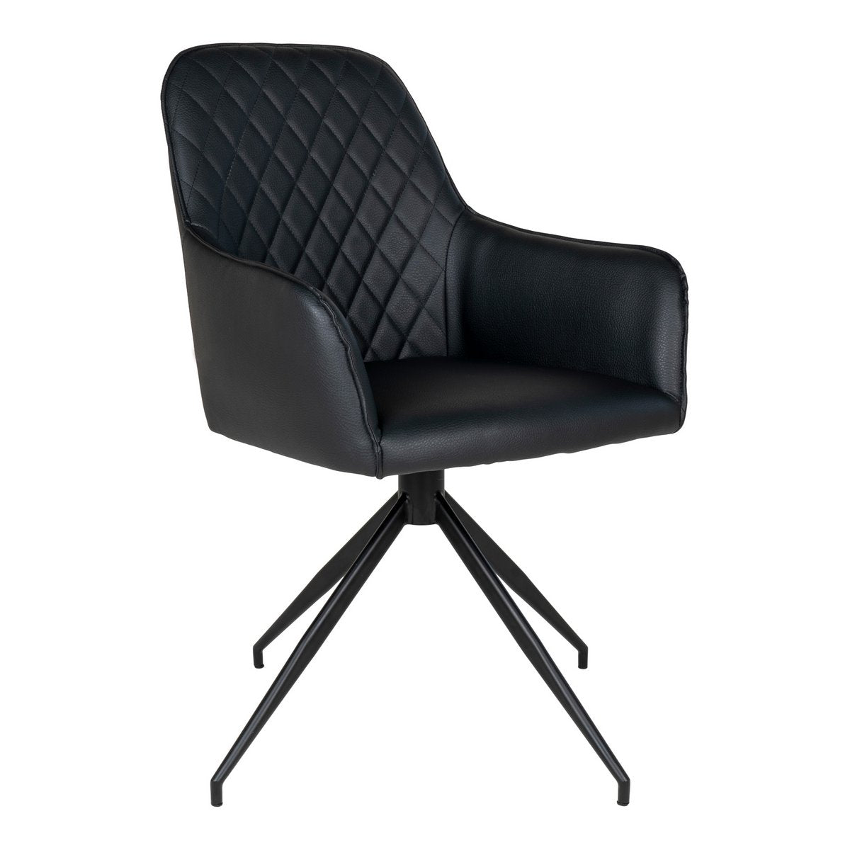 Harbo Esszimmerstuhl mit Drehgelenk – Schwarz, PU-Leder, schwarze Metallbeine