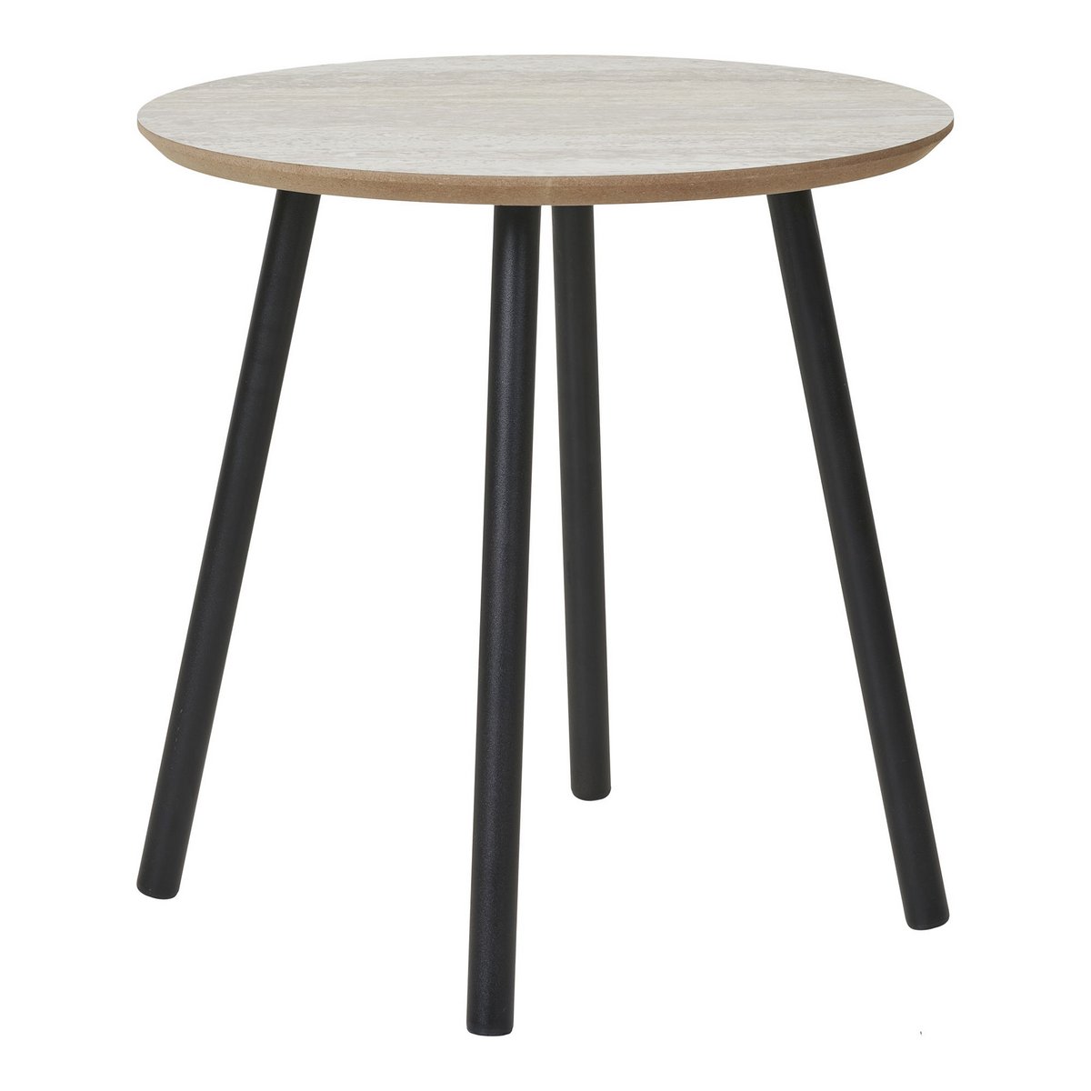 Aalst Beistelltisch - Stahl, MDF, Schwarz, Beige - Ø40x40 cm
