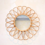 Kleiner Rattan-Spiegel 38 cm, handgefertigter Boho-Wandspiegel, DANAU-Wanddekoration, runder Spiegel, dekorativer Spiegel