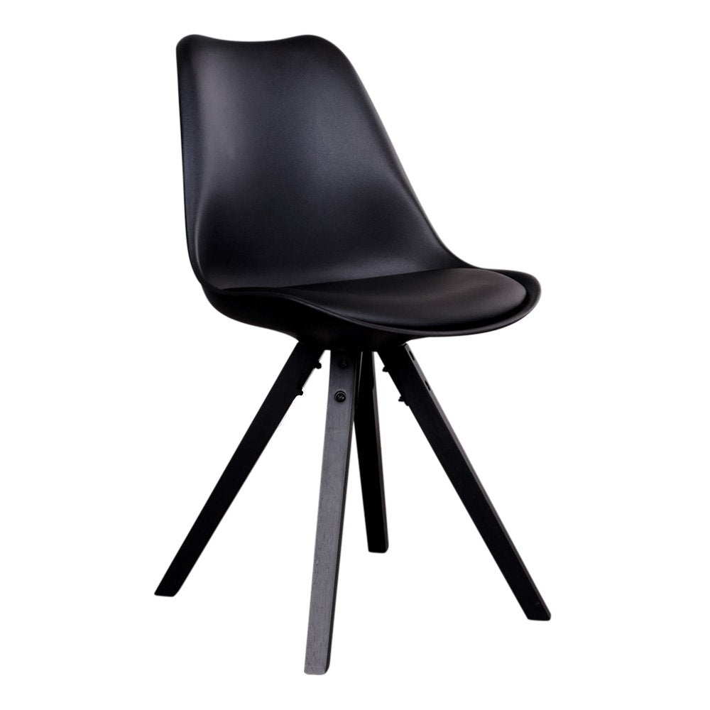 Bergen Esszimmerstuhl – PU-Leder, geformter Kunststoff, Gummibaumholz, Schwarz – 2er-Set