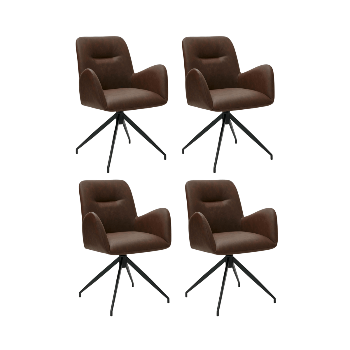 4er Set Esszimmerstühle mit Armlehne - Drehbar - Cognac Braun