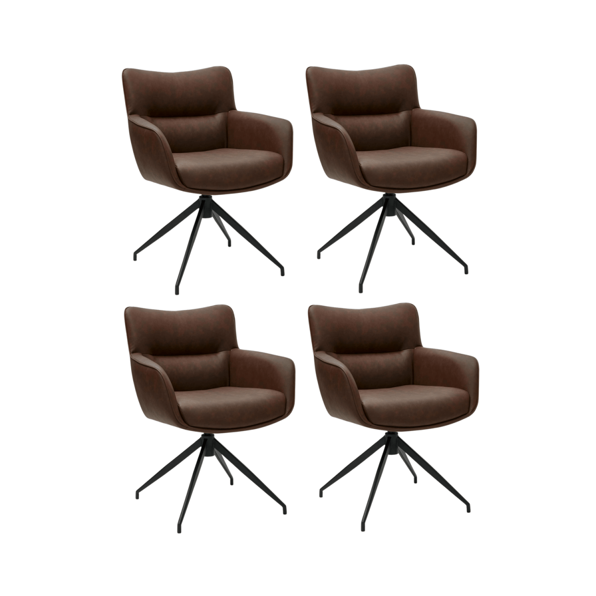 4er Set Esszimmerstühle mit Armlehne - Drehbar - Cognac Braun
