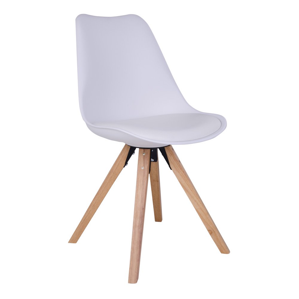 Bergen Esszimmerstuhl – PU-Leder, geformter Kunststoff, Gummibaumholz, Weiß – 2er-Set