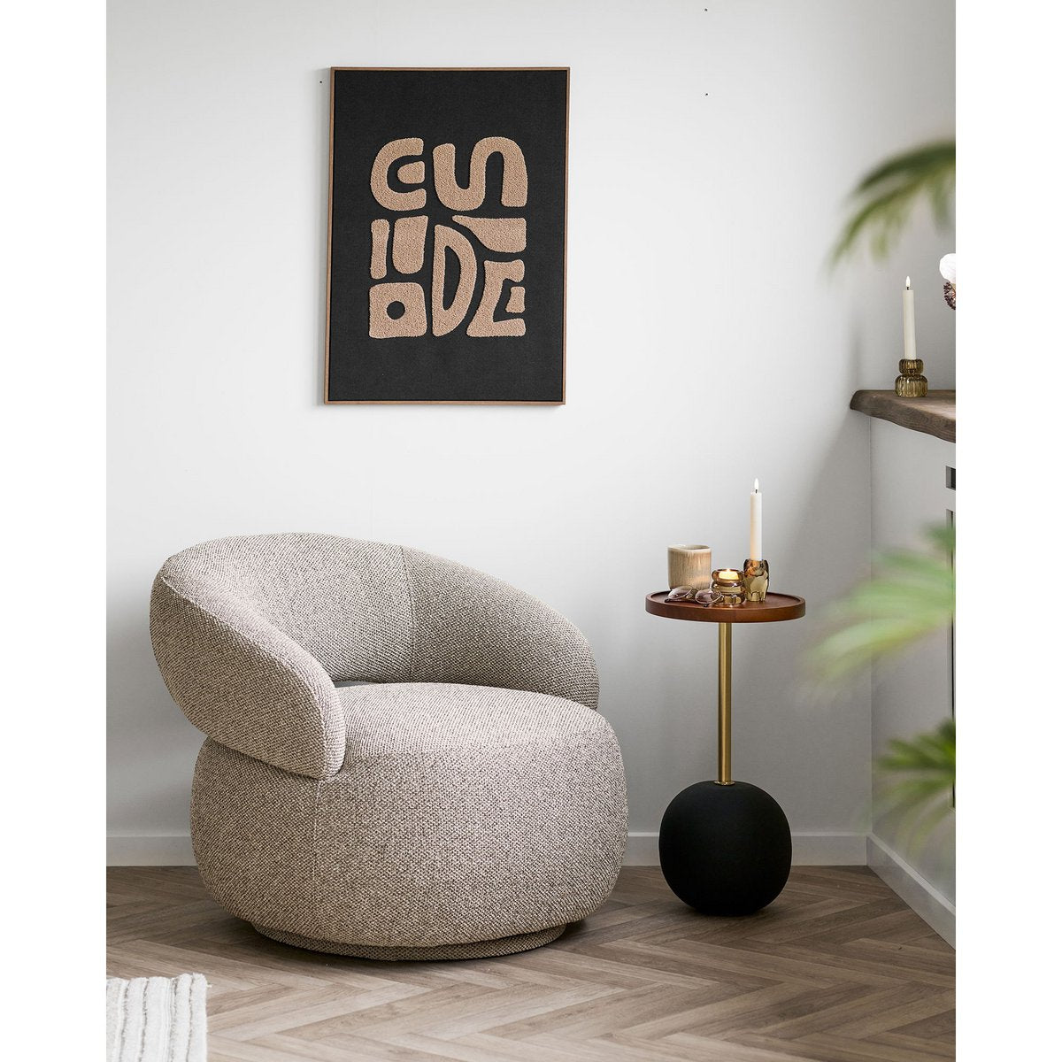 Sirone Beistelltisch, Mangoholz/Stahl, Schwarz/Messingoptik/Dunkelbraun, Ø30x56 cm