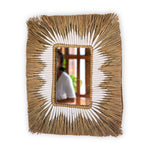 Seegraswandspiegel - rechteckiger Boho -Hangspiegel - Randwandspiegel mit weißem Baumwollmuster 60x50 cm Kirana