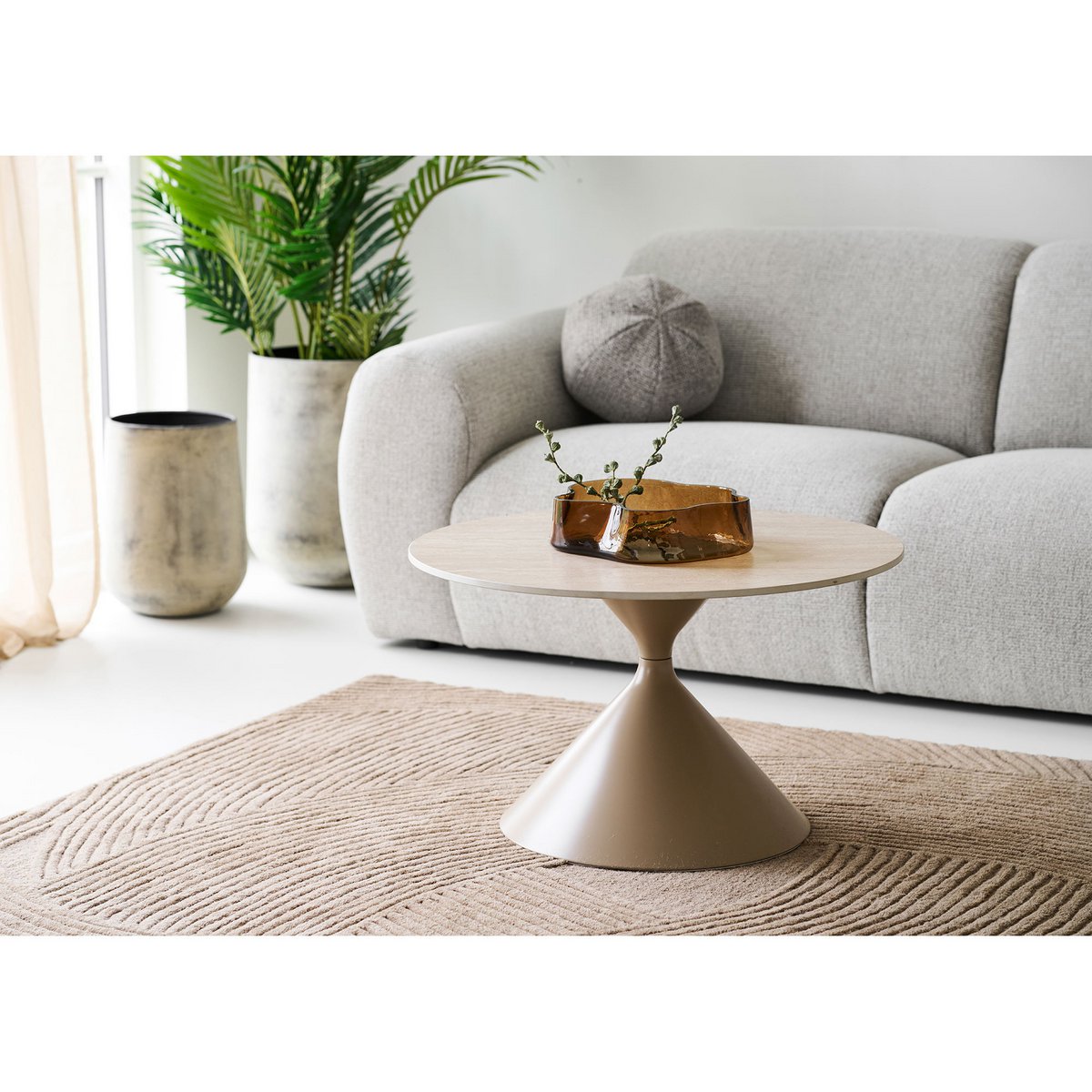 Annecy Couchtisch, Tischplatte aus Keramik/Stahl, Travertin/Sand, ø70x41 cm