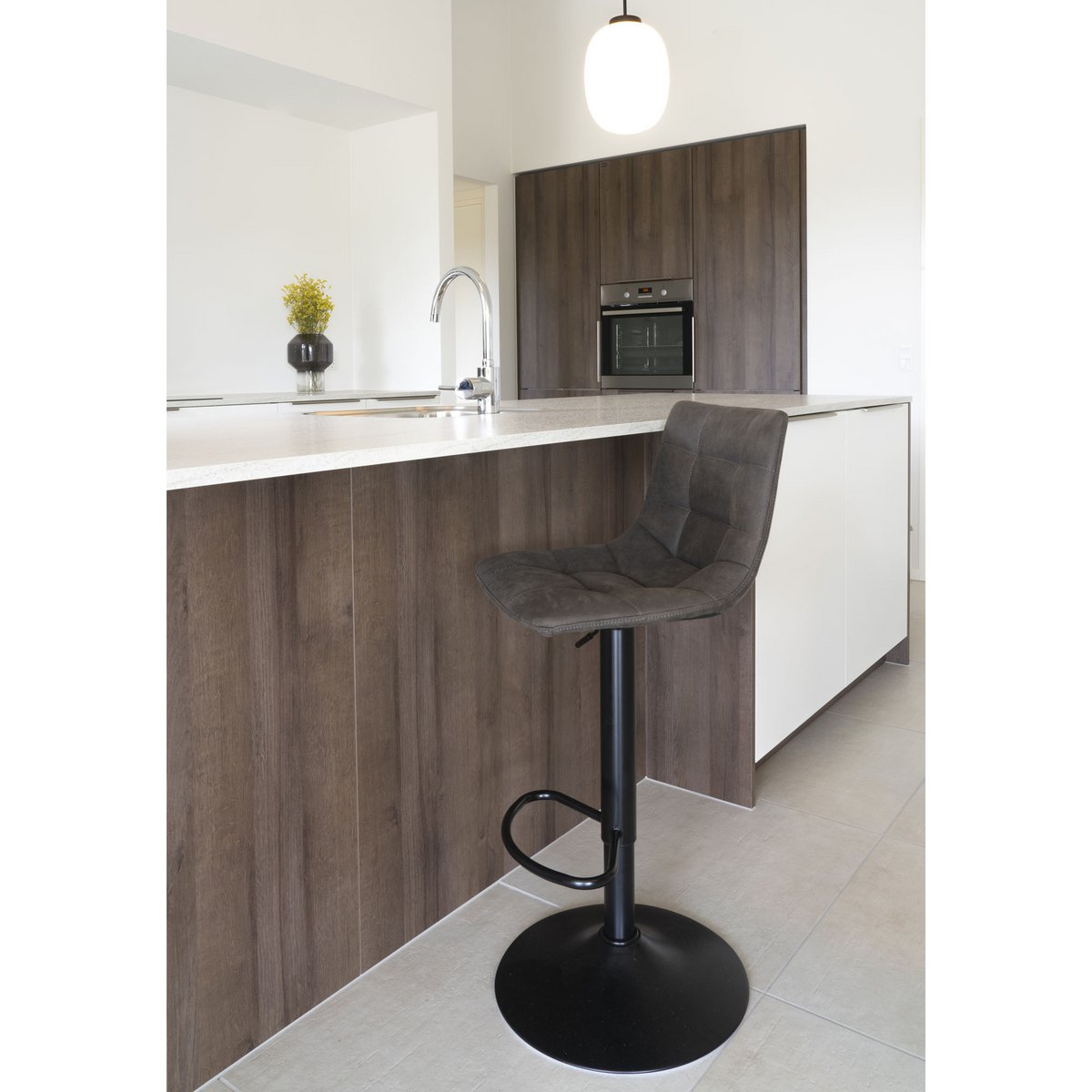 Middelfart Barstuhl – Dunkelgrau, Mikrofaser, schwarze Metallbeine, 43 x 43 x 88/108 cm – 2er-Set