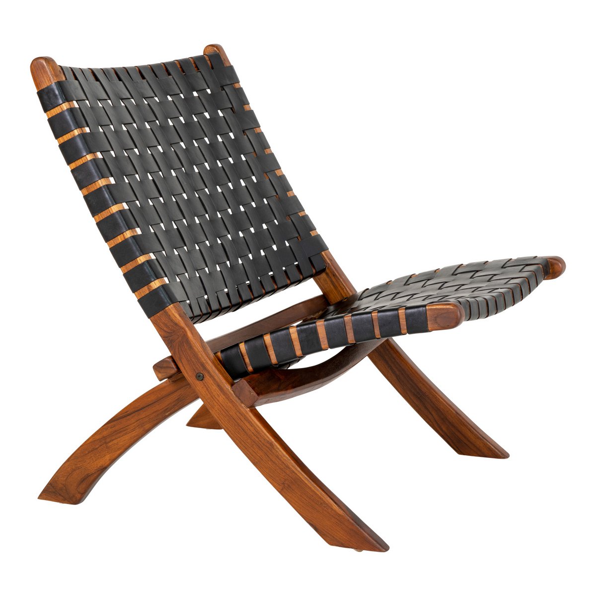 Perugia Klappstuhl – Teakholz, Leder, Schwarz – 66 x 74 x 73 cm