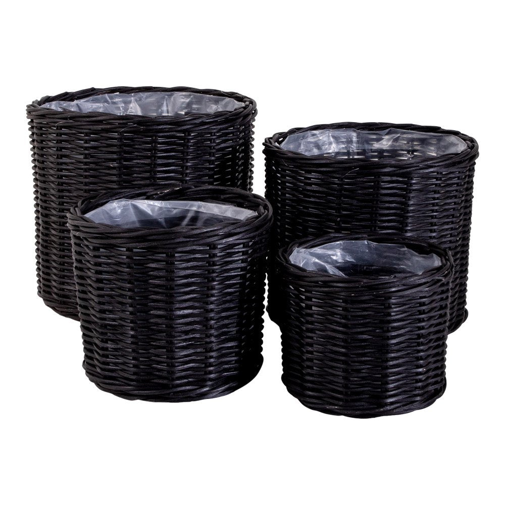 Bogor-Körbe – Schwarz, Kubu-Rattan/Kunststoff – 4er-Set