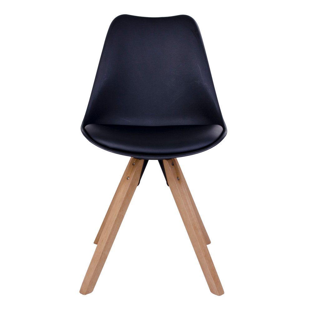 Bergen Esszimmerstuhl – PU-Leder, geformter Kunststoff, Gummibaumholz, Schwarz – 2er-Set