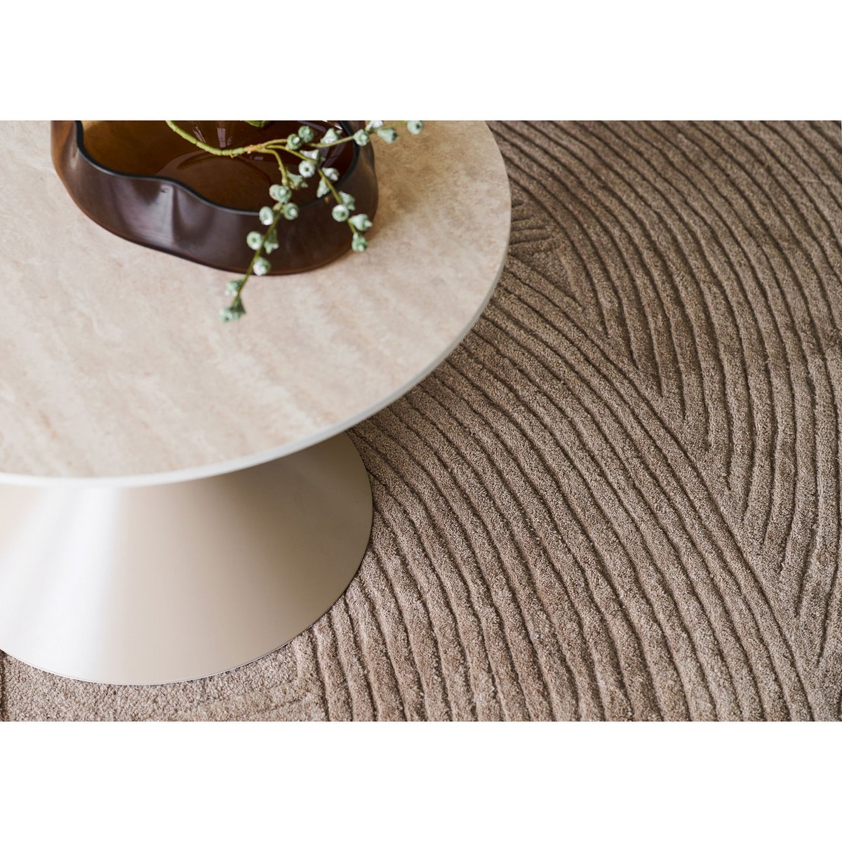 Annecy Couchtisch, Tischplatte aus Keramik/Stahl, Travertin/Sand, ø70x41 cm