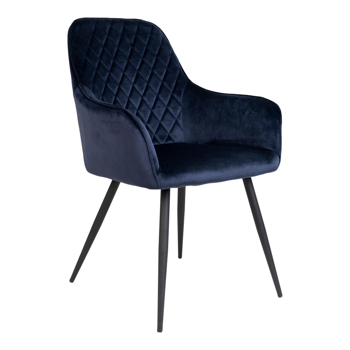 Harbo Esszimmerstuhl – Blau, Samt, schwarze Metallbeine – 2er-Set