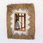 Seegraswandspiegel - rechteckiger Boho -Hangspiegel - Randwandspiegel mit weißem Baumwollmuster 60x50 cm Kirana