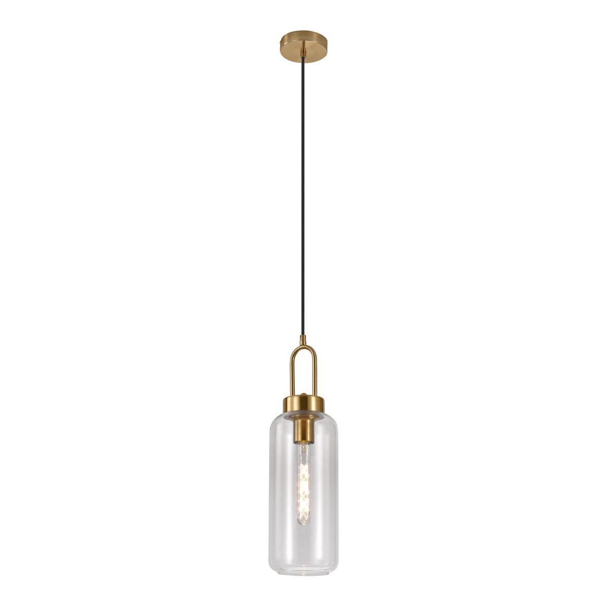 Luton-Pendelleuchte – Messing, klares Glas, Ø13 cm, 150 cm Stoffkabel