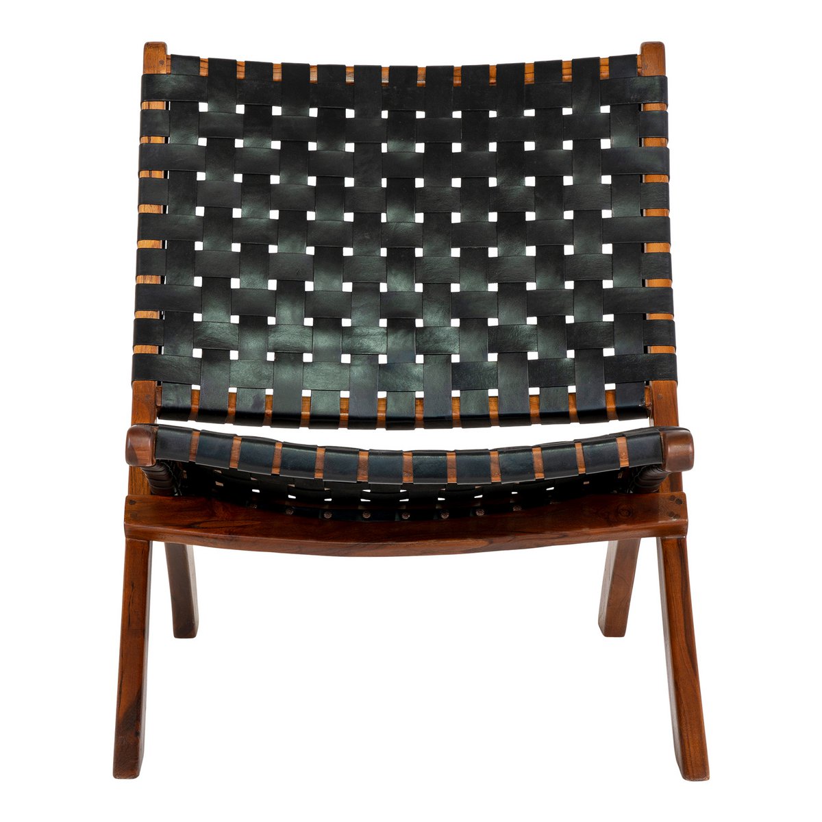 Perugia Klappstuhl – Teakholz, Leder, Schwarz – 66 x 74 x 73 cm