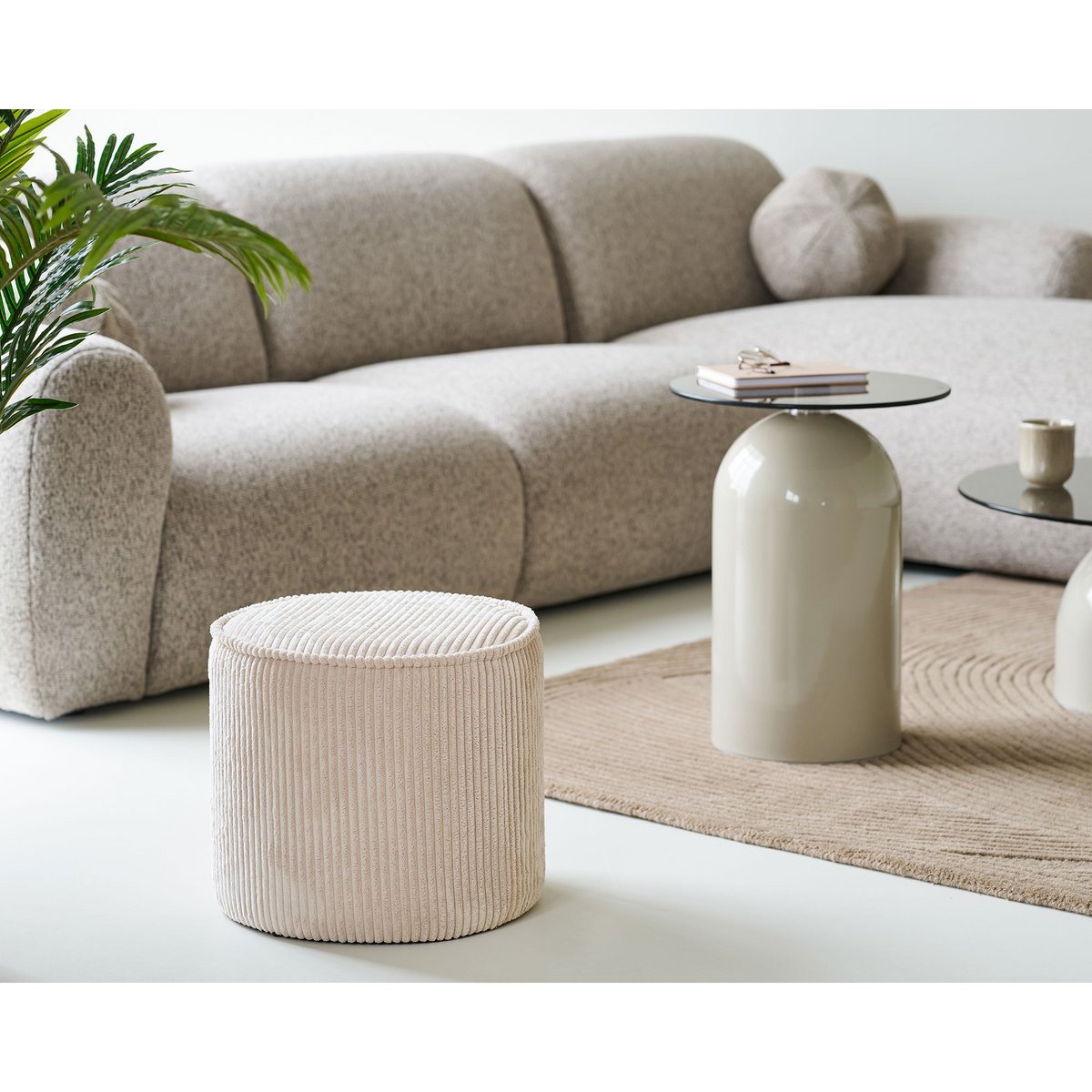 Taupo Pouf, Cord, Beige, ø40x35 cm, HN1424