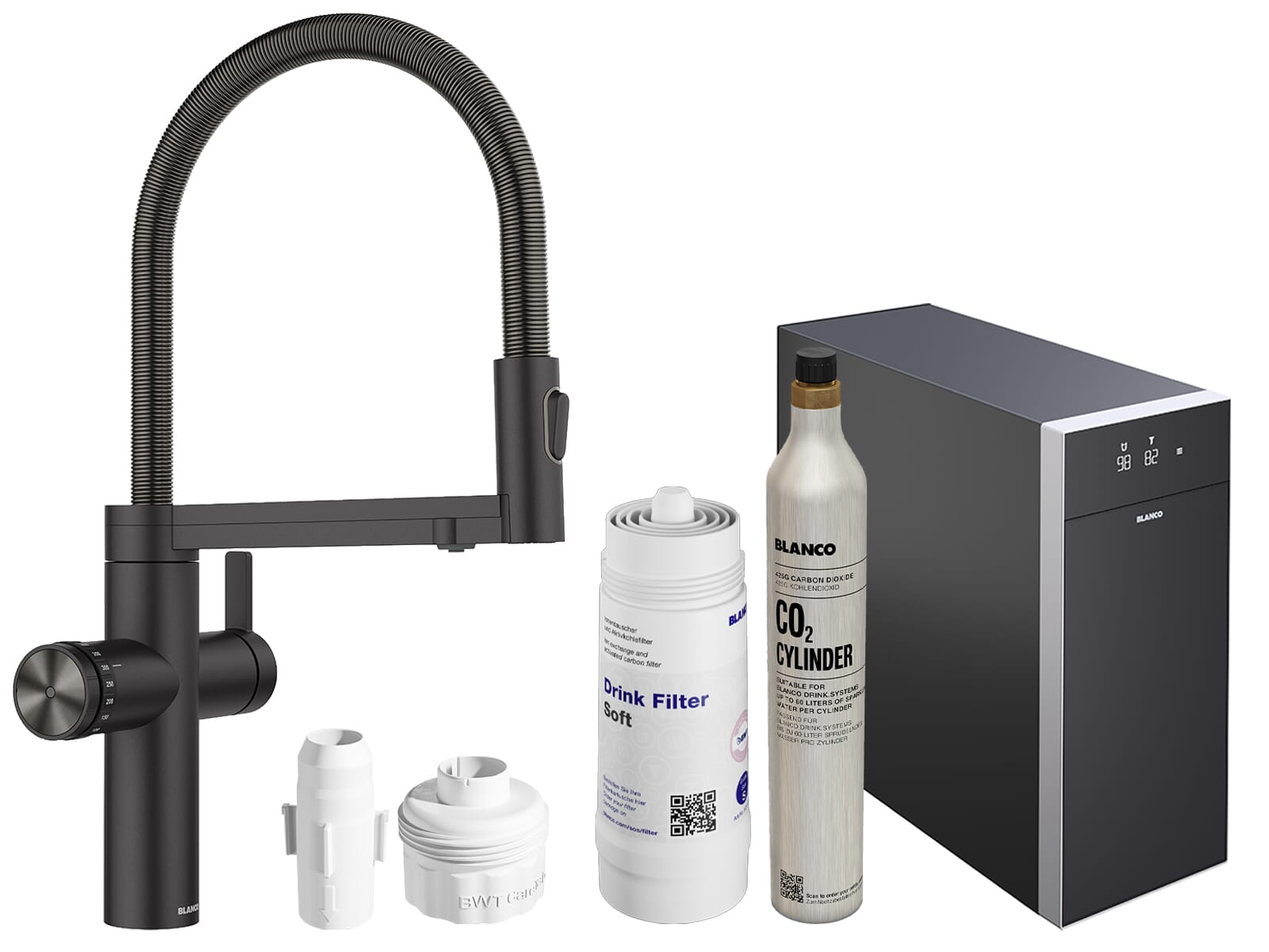 Blanco Set Trinkwasserarmatur Choice Icona Edelstahl gebürstet + Kühl- und Karbonisierungseinheit Choice.All