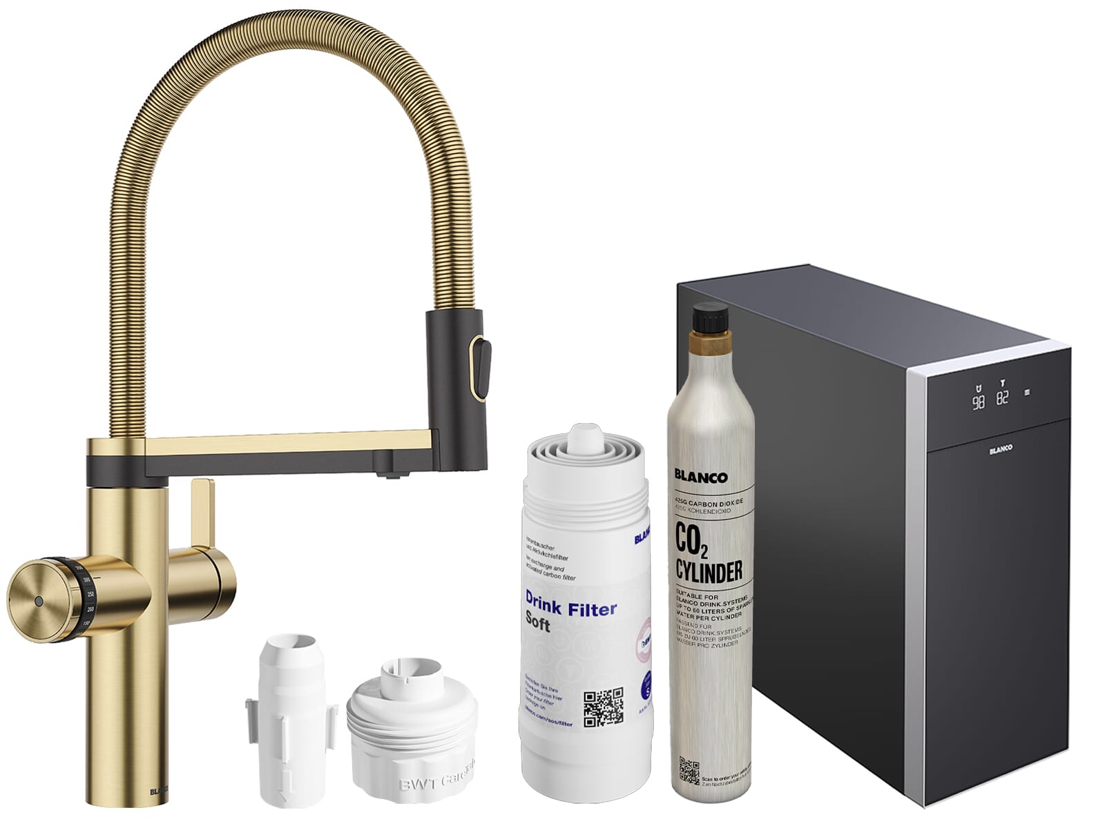 Blanco Set Trinkwasserarmatur Choice Icona Edelstahl gebürstet + Kühl- und Karbonisierungseinheit Choice.All