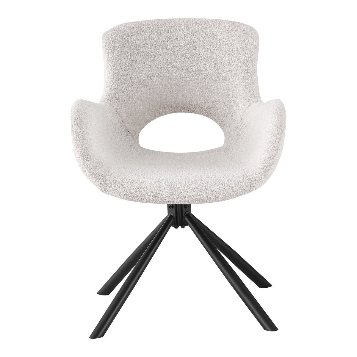 Amorim Esszimmerstuhl – gebrochenes Weiß, Bouclé, drehbar, schwarze Metallbeine – 2er-Set