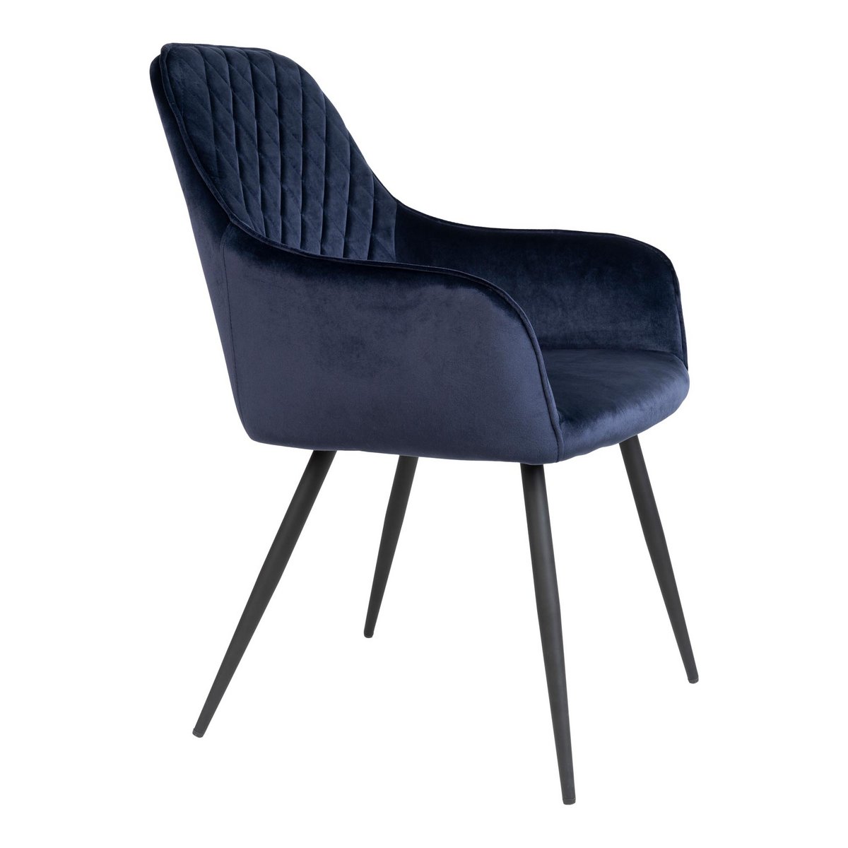Harbo Esszimmerstuhl – Blau, Samt, schwarze Metallbeine – 2er-Set
