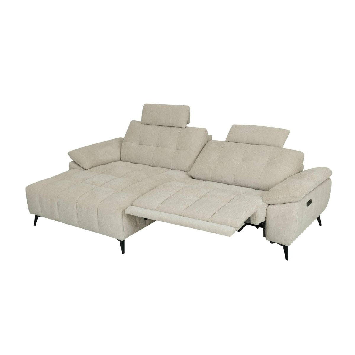 L-Form Ecksofa Links - mit Elektrische Relaxfunktion, USB - Stoffbezug Creme Beige