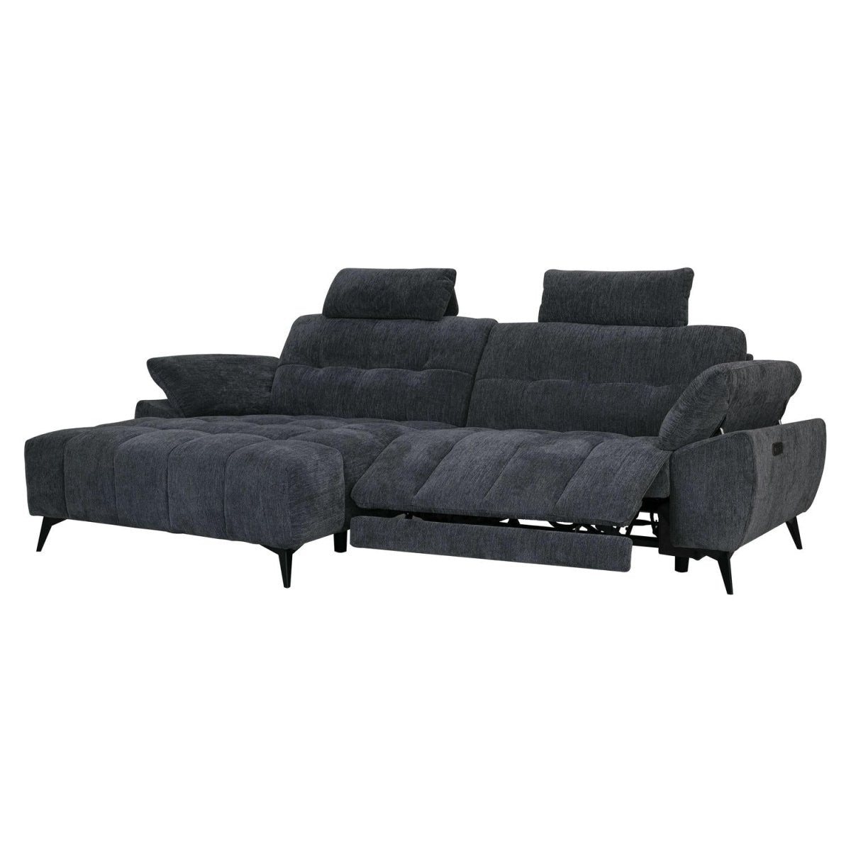 L-Form Ecksofa Links - mit Elektrische Relaxfunktion, USB - Stoffbezug Grau
