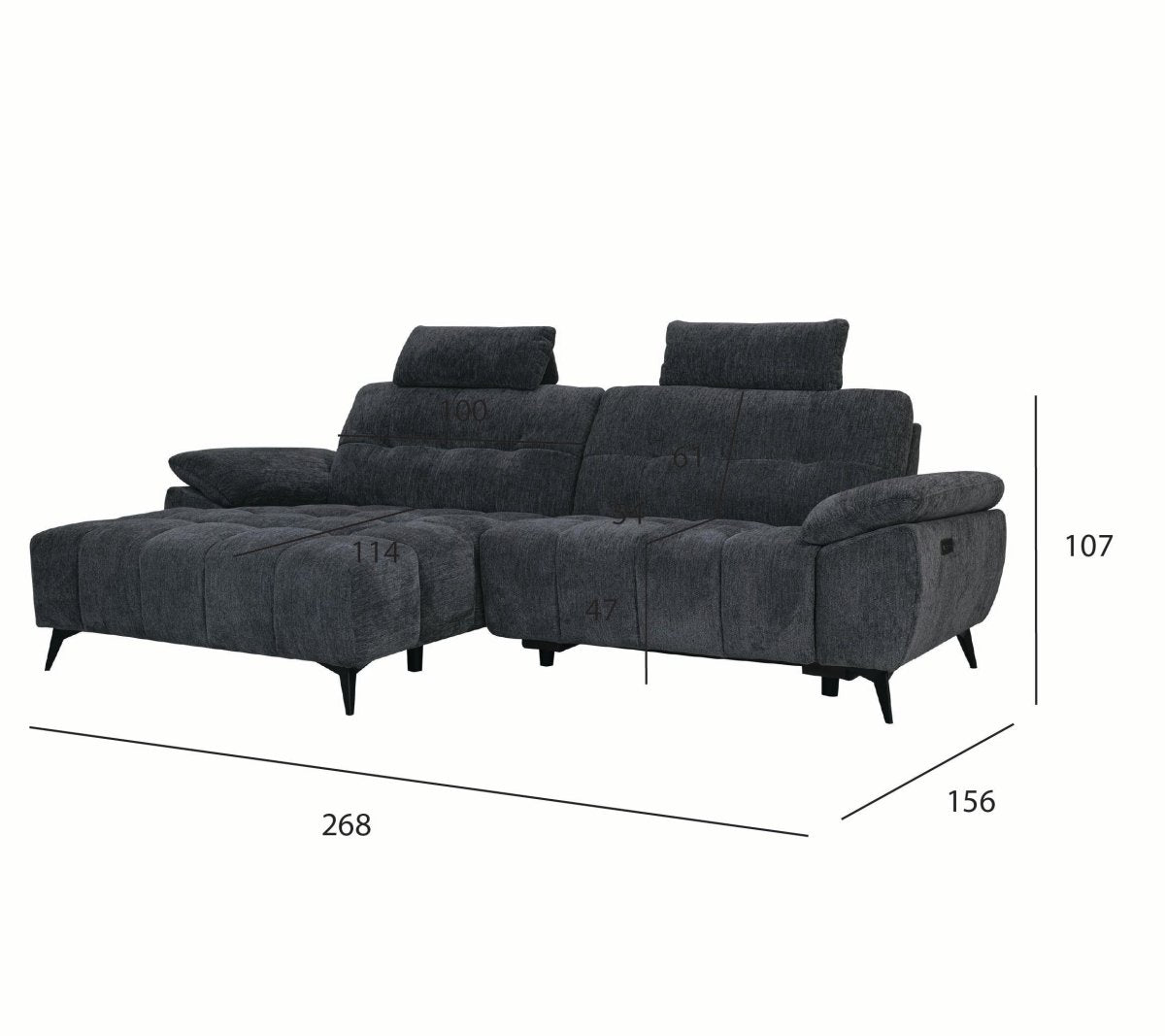 L-Form Ecksofa Links - mit Elektrische Relaxfunktion, USB - Stoffbezug Grau