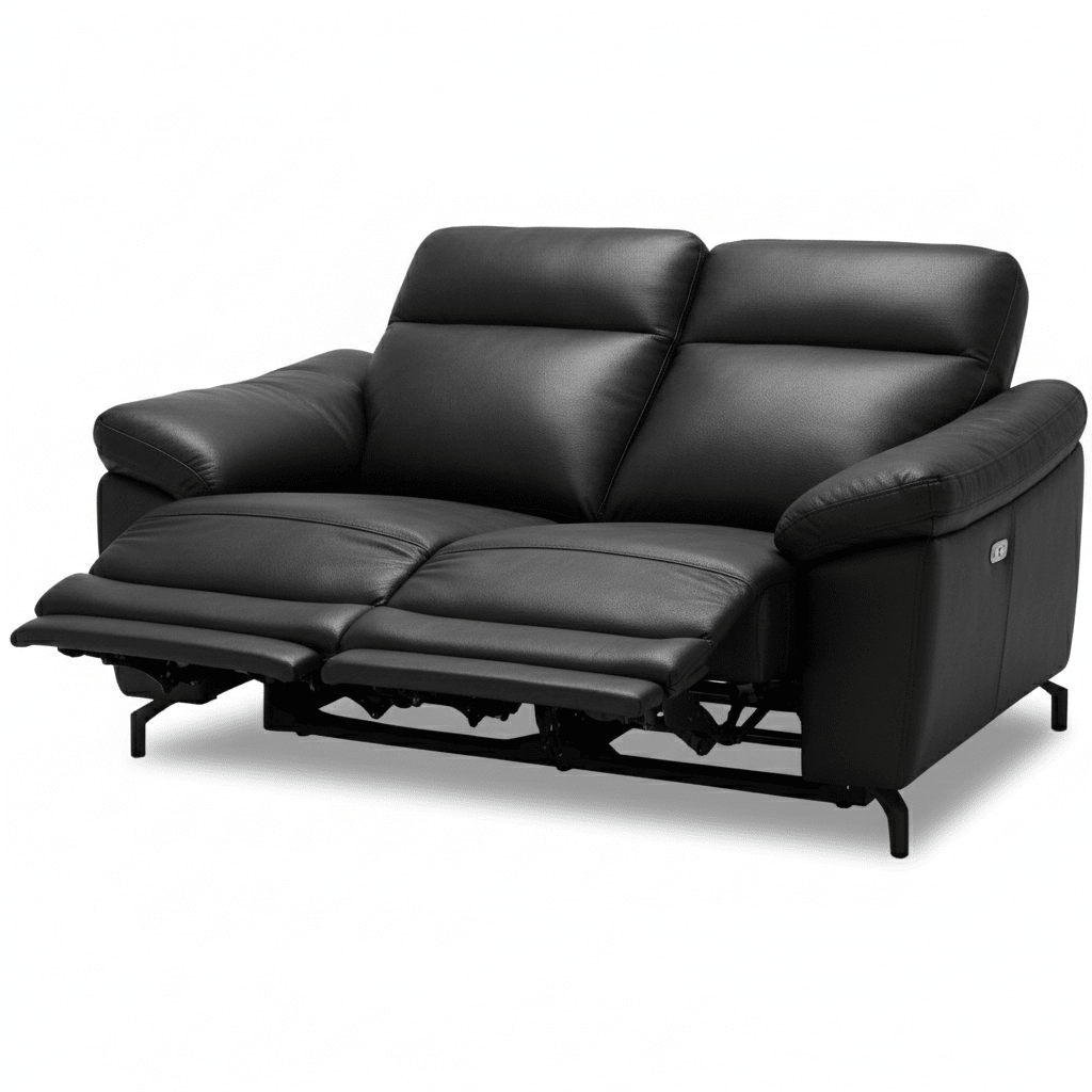 Couchgarnitur 3+2 - mit Elektrische Relaxfunktion, USB - Lederbezug Schwarz
