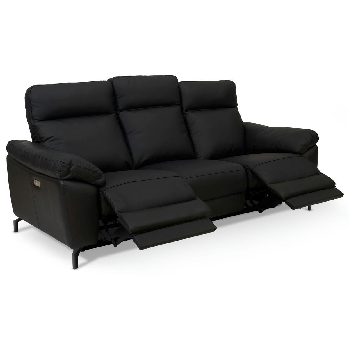 Couchgarnitur 3+2 - mit Elektrische Relaxfunktion, USB - Lederbezug Schwarz