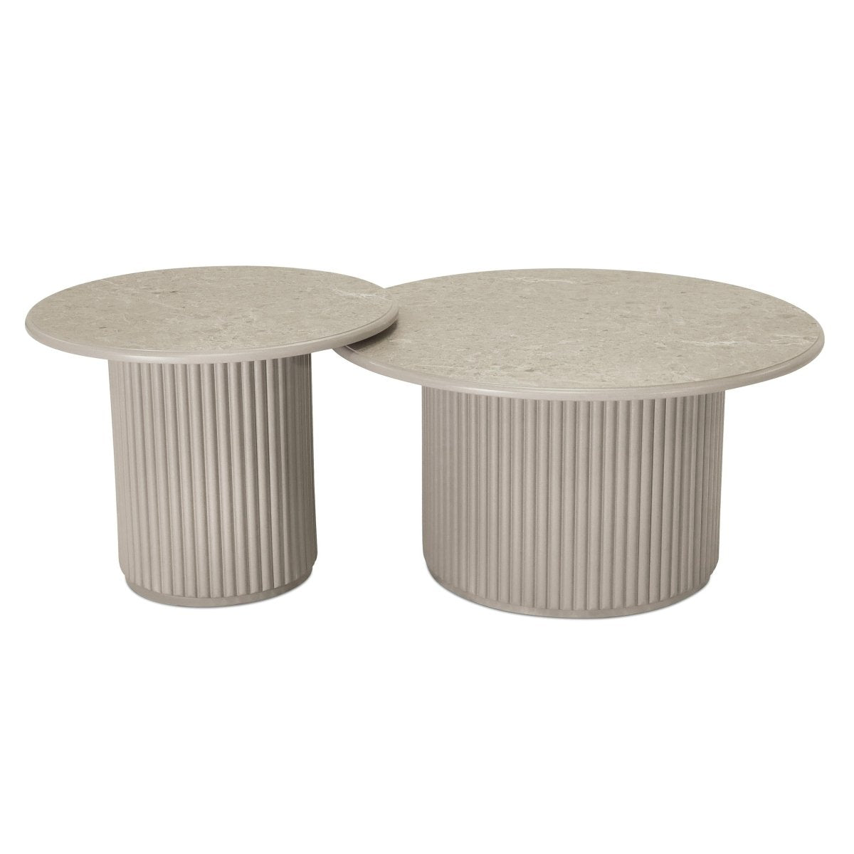 Couchtisch 2er Set ø60/80 cm - Marmoroptik & Lamellenoptik Beige