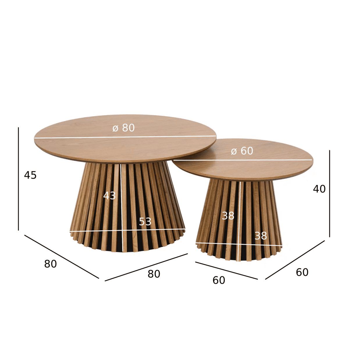 Couchtisch 2er Set ø60/80 cm - Wildeiche Natur