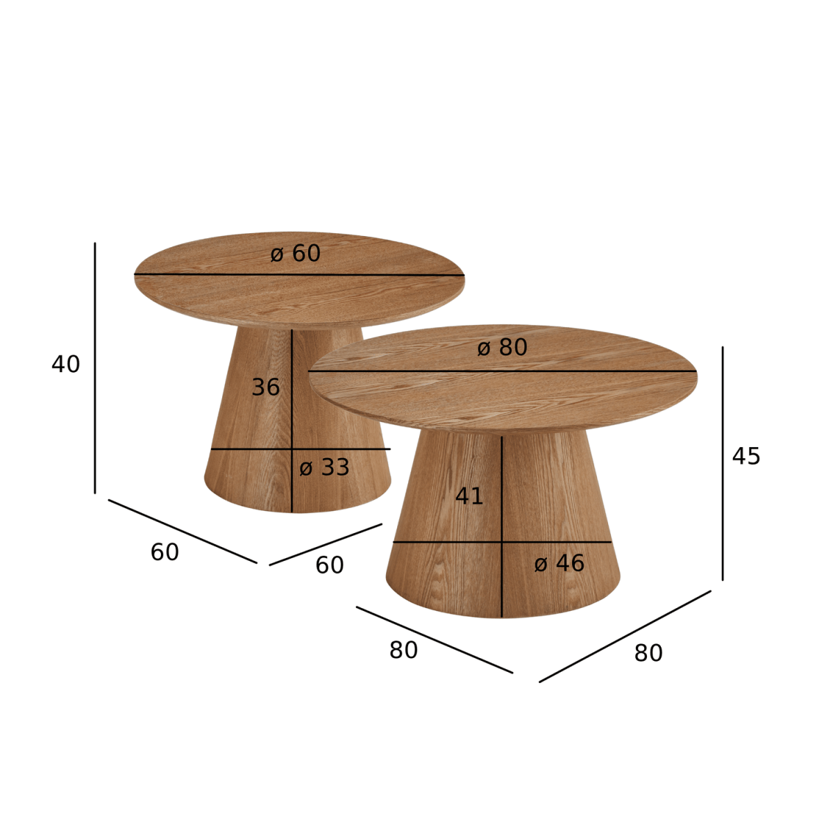 Couchtisch 2er Set ø60/80 cm - Wildeiche