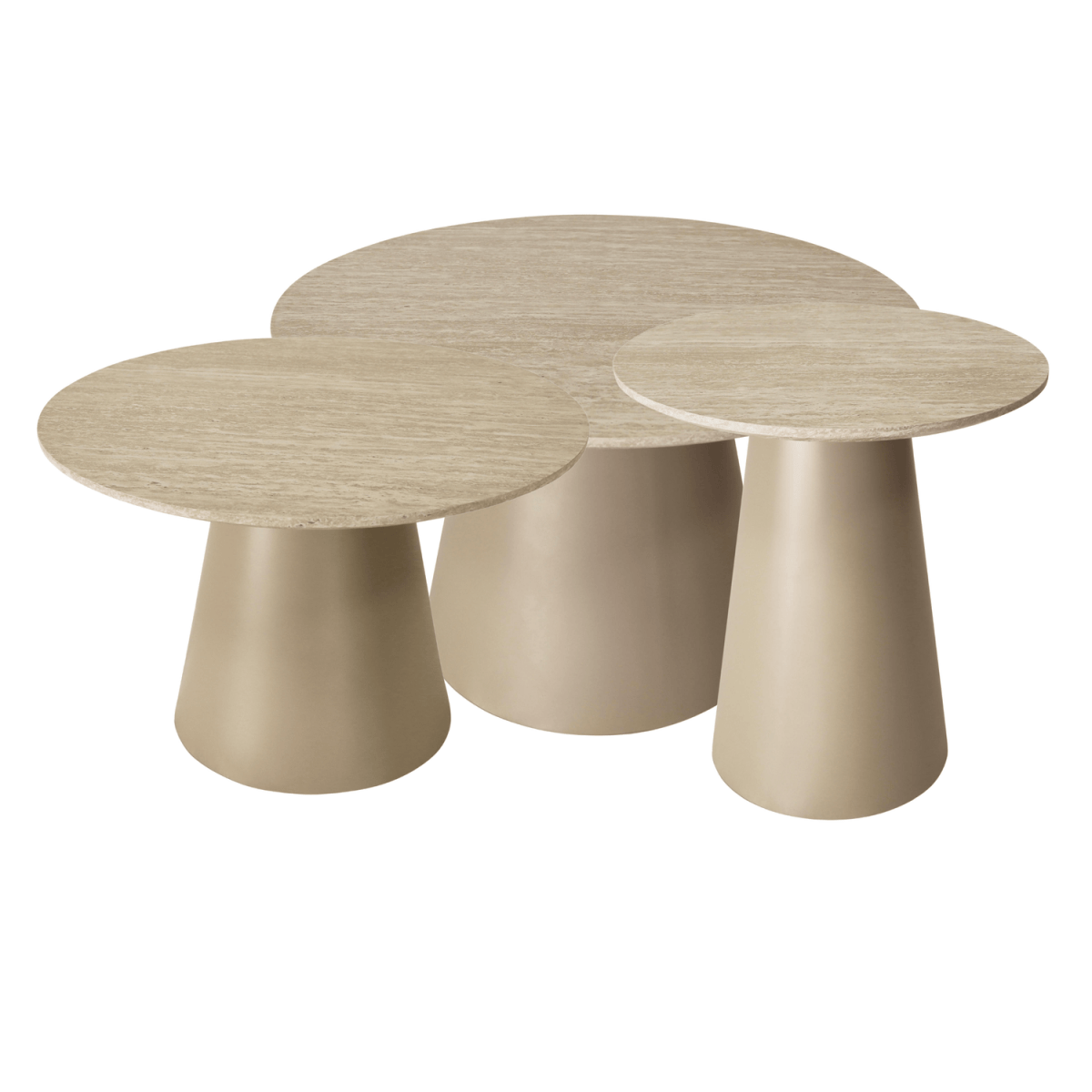 Couchtisch 3er Set ø80/60/45 cm - Travertine-Optik Beige
