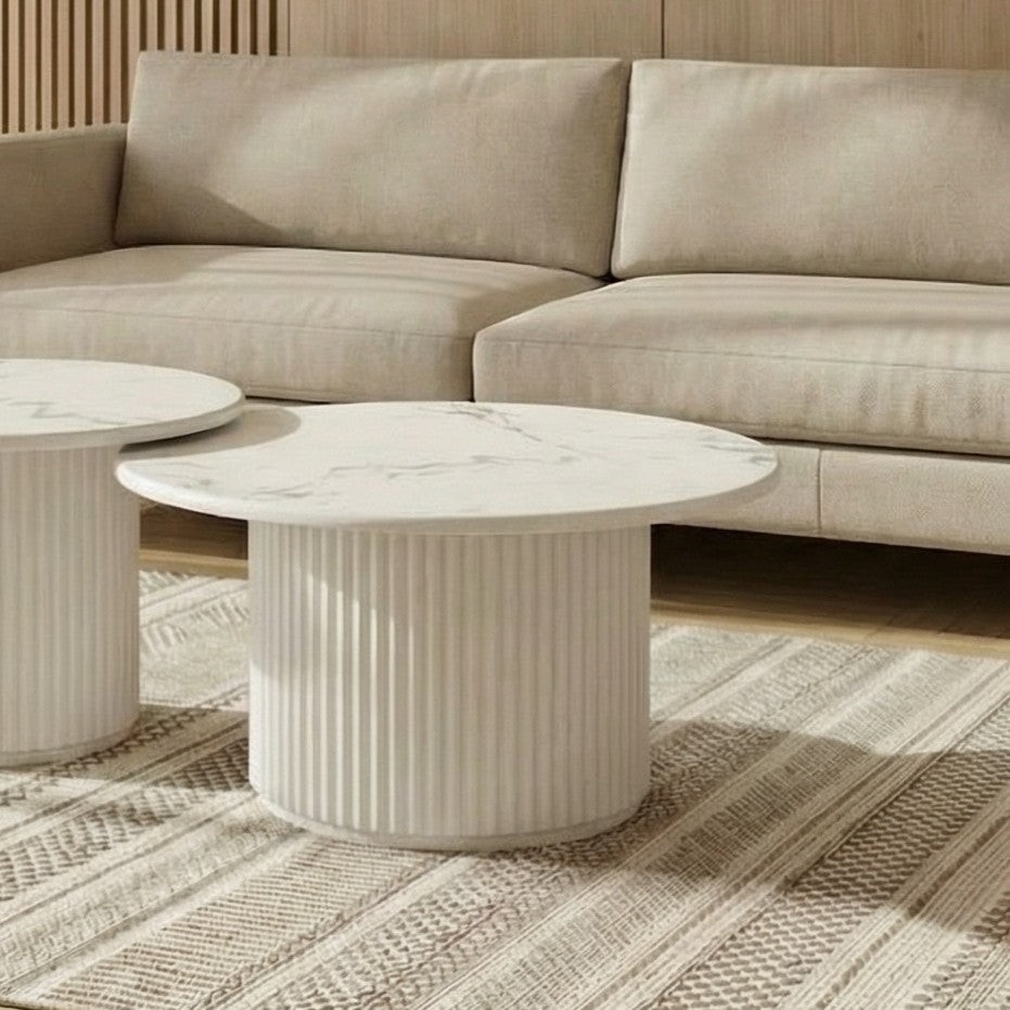 Runder Couchtisch Ø80 cm – Marmoroptik Weiß | Pflegeleicht & Robust