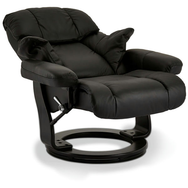 Manueller Relaxsessel mit Fußhocker - Echtleder/PVC Schwarz
